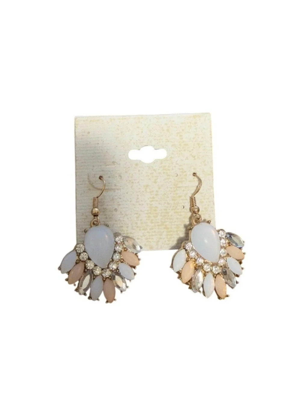 Sparkly Fan Shape Dangle Earrings with Rhinestones and Gemstones